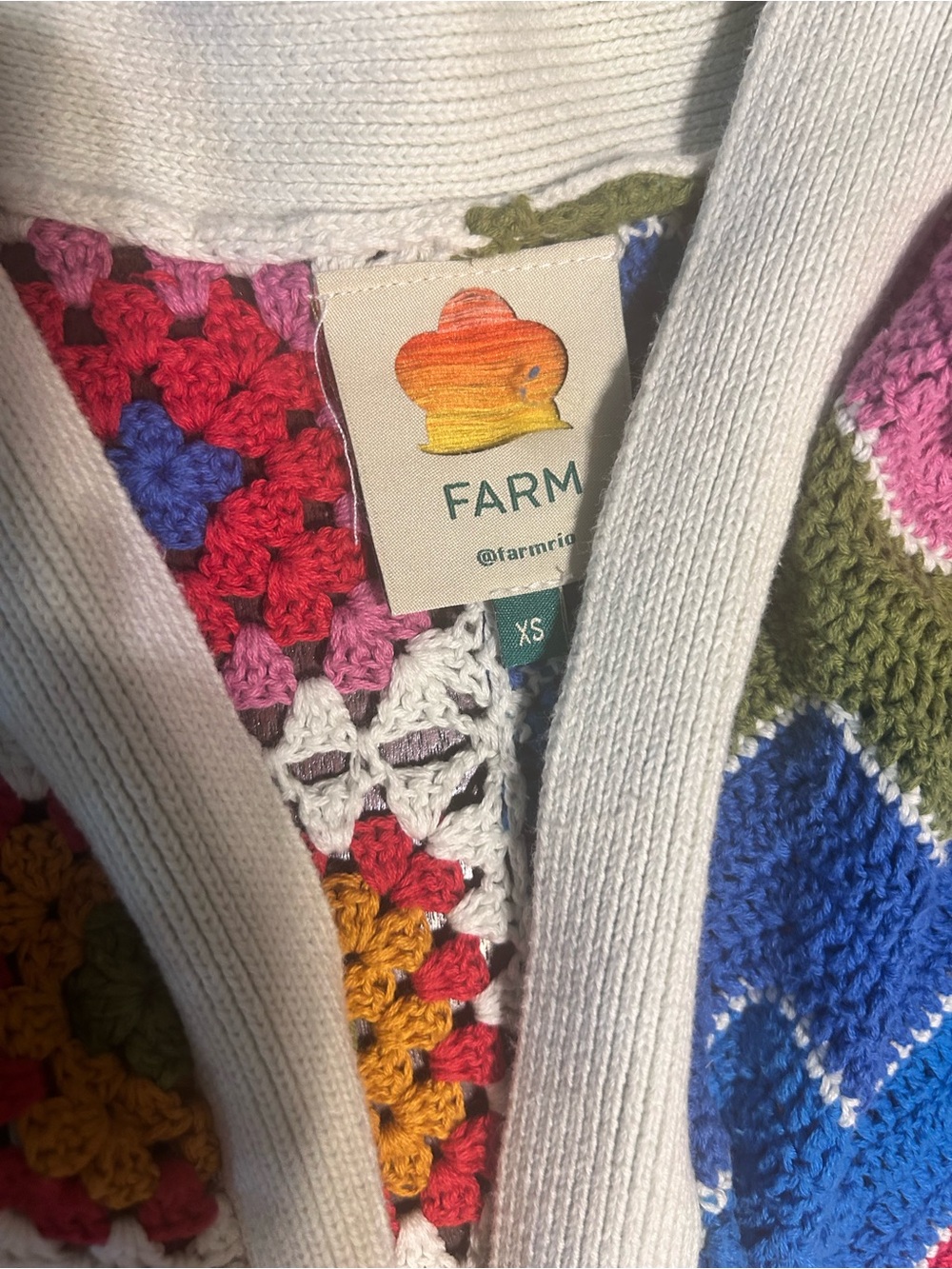 FARM Rio Multicolor Crochet & Zigzag Knit Cardigan - White Trim - Picture 4 of 5